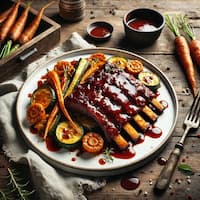 Томленые ребра конины с овощами конфи и соусом BBQ для фуршета в Алматы, кейтеринг